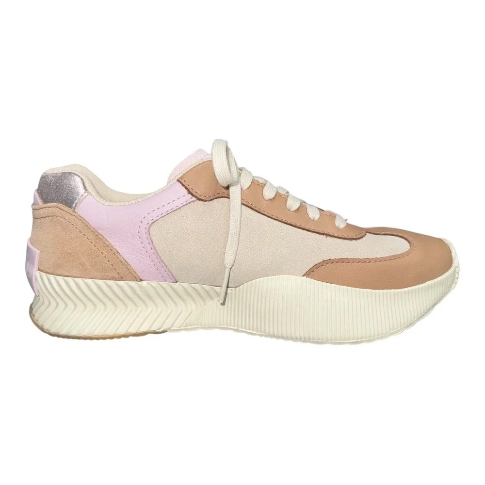 Sorel Size 9 Ona‎ Waterproof Platform Lace Up Sneakers Suede Beige Metallic Pink